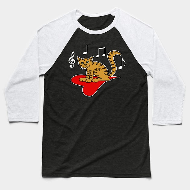 Music Lovers Funny Cat Heart Musical Notes Baseball T-Shirt by DesignFunk